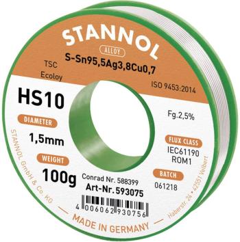 Stannol HS10 2510 spájkovací cín bez olova cievka Sn95,5Ag3,8Cu0,7 100 g 1.5 mm