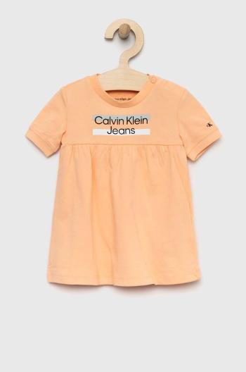 Dievčenské šaty Calvin Klein Jeans oranžová farba, mini, áčkový strih