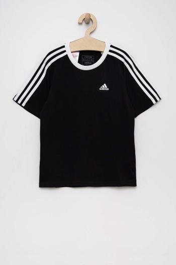 Detské bavlnené tričko adidas G 3S BF čierna farba, s nášivkou