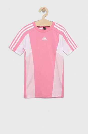 Detské bavlnené tričko adidas LK CB CO TEE ružová farba