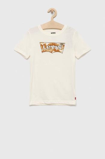 Detské bavlnené tričko Levi's béžová farba, s potlačou