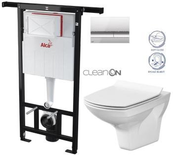 ALCADRAIN Alcadrain Jádromodul - predstenový inštalačný systém s chrómovým tlačidlom M1721 + WC CERSANIT CLEANON CARINA + SEDADLO AM102/1120 M1721 CA3