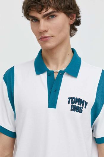 Bavlnené polo tričko Tommy Jeans biela farba,vzorované,DM0DM18919