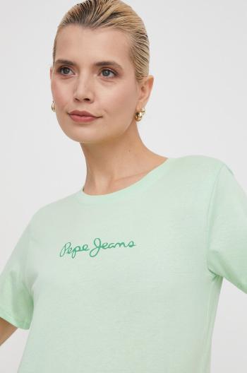 Bavlnené tričko Pepe Jeans LORETTE dámske, zelená farba, PL505827