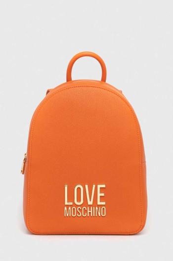 Ruksak Love Moschino dámsky, oranžová farba, malý, s nášivkou