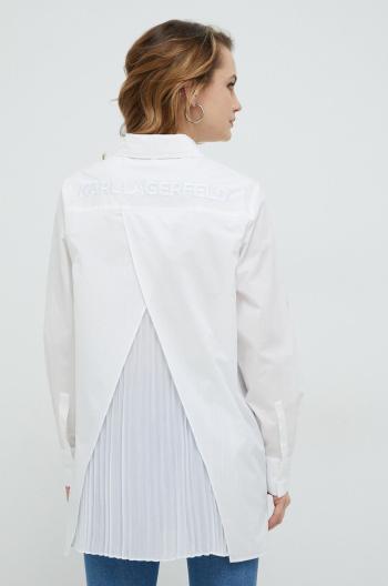 Košeľa Karl Lagerfeld dámska, biela farba, voľný strih, s klasickým golierom