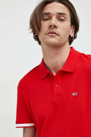Polo tričko Tommy Jeans pánske, červená farba, s nášivkou