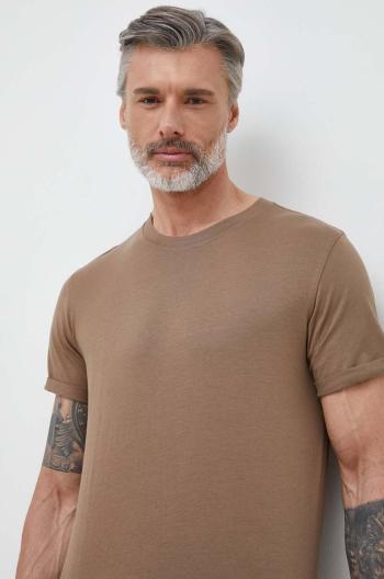 Bavlnené tričko Calvin Klein Jeans hnedá farba, s nášivkou