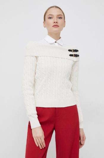 Bavlnený sveter Lauren Ralph Lauren dámsky, béžová farba, s rolákom