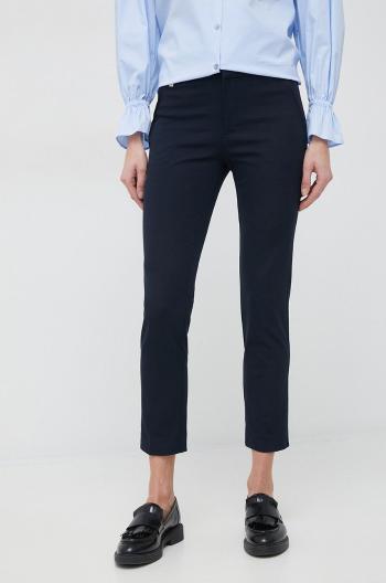 Nohavice Lauren Ralph Lauren dámske, tmavomodrá farba, rovné, stredne vysoký pás