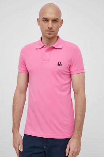 Bavlnené polo tričko United Colors of Benetton ružová farba, s nášivkou