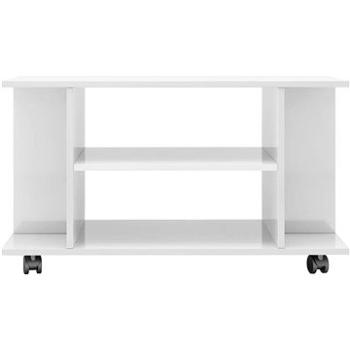 TV stolík s kolieskami, biely, vysoký lesk, 80 x 40 x 40 cm, drevotrieska (800195)