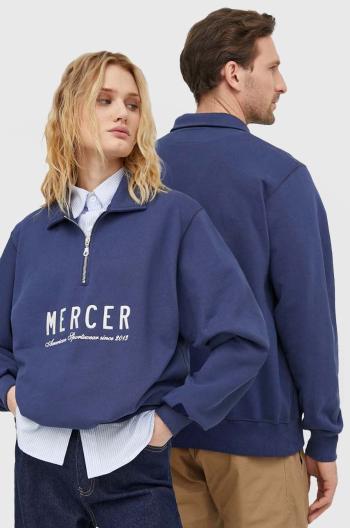 Bavlnená mikina The Mercer Brand The Quarter Zip tmavomodrá farba, s potlačou, MEAP241007