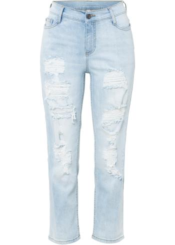 Skrátené rovné džínsy so zničenými efektami