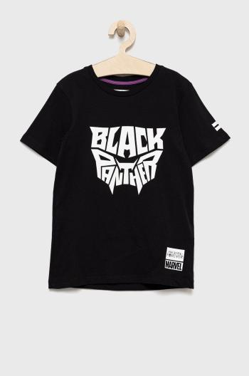 Detské bavlnené tričko Jack & Jones čierna farba, s potlačou