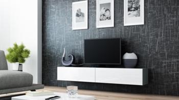 CAMA MEBLE Vigo 180 tv stolík na stenu sivá / biely lesk