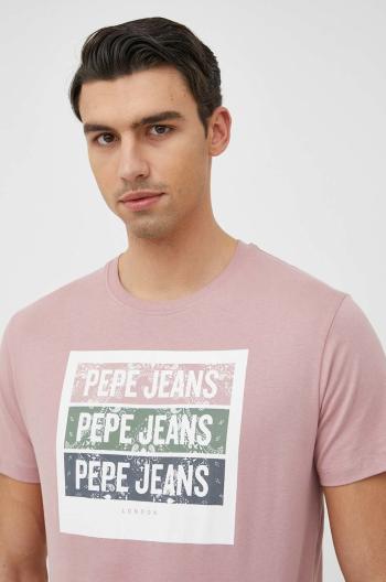 Bavlnené tričko Pepe Jeans Acee ružová farba, s potlačou