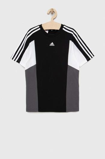 Detské bavlnené tričko adidas U 3S CB TEE čierna farba, vzorované