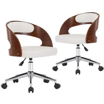 Otočné jedálenské stoličky, 2 ks, biele ohýbané drevo a umelá koža (3054911)
