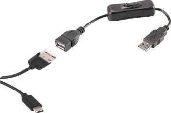 Renkforce #####USB-Kabel USB 2.0 #####USB-A Stecker, #####USB-C™ Stecker 1.25 m čierna vr. spínače ZAP / VYP, pozlátené