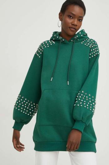 Mikina Answear Lab dámska, zelená farba, s kapucňou, s nášivkou