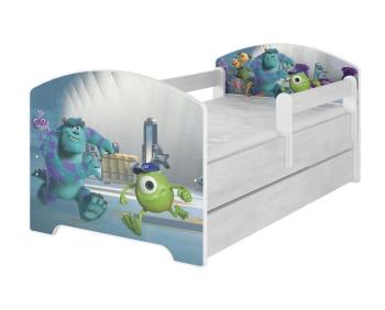 Detská posteľ so zábranou - Monsters, a.s. - dekor nórska borovica Oskar bed -  140x70 cm posteľ + úložný priestor