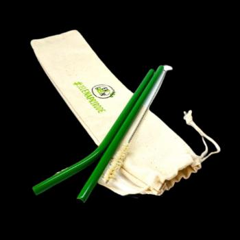 EatGreen Sada zelených nerezových slamiek vo vrecku + kefka 4 ks