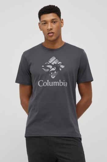 Bavlnené tričko Columbia šedá farba, s potlačou