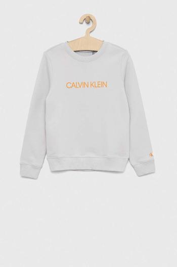Detská bavlnená mikina Calvin Klein Jeans šedá farba, jednofarebná