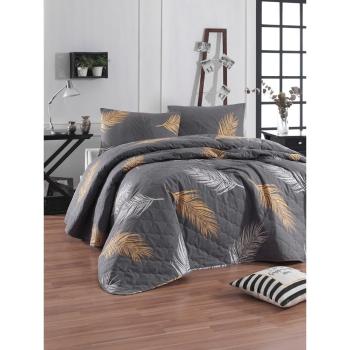 Sivá prikrývka cez posteľ s 2 obliečkami na vankúš z ranforce bavlny EnLora Home Olivia, 225 x 240 cm