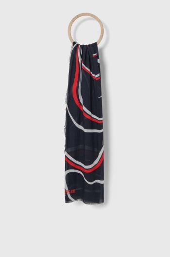 Šál Tommy Hilfiger dámsky, tmavomodrá farba, vzorovaný, AW0AW16190