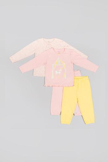 Detské bavlnené pyžamo zippy ružová farba, s potlačou