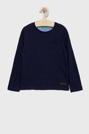 Detská bavlnená košeľa s dlhým rukávom United Colors of Benetton tmavomodrá farba, jednofarebný