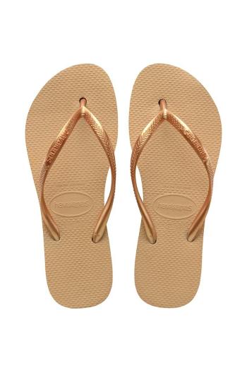 Žabky Havaianas SLIM FLATFORM dámske, zlatá farba, na plochom podpätku, 4144537.0570