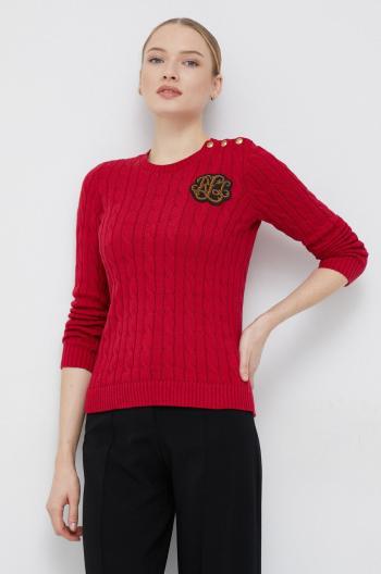 Bavlnený sveter Lauren Ralph Lauren dámsky, červená farba, tenký,