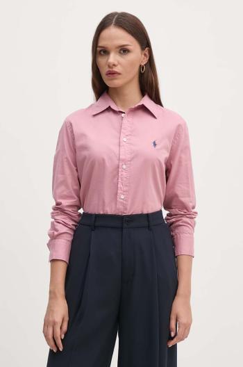 Bavlnená košeľa Polo Ralph Lauren dámska, červená farba, regular, s klasickým golierom, 211932522