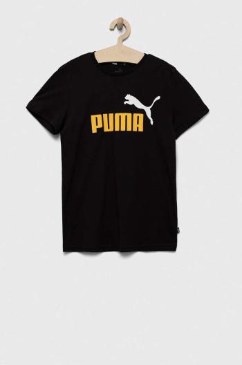 Bavlnené tričko Puma ESS+ 2 Col Logo Tee B čierna farba, s potlačou