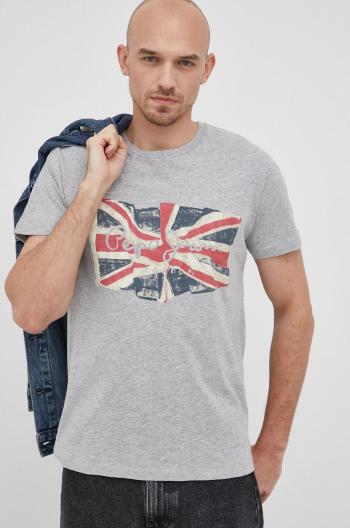 Bavlnené tričko Pepe Jeans Flag Logo N šedá farba, s potlačou