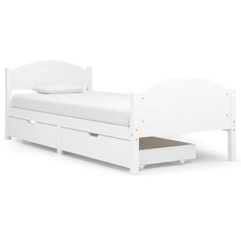 Rám postele s 2 zásuvkami biely masívna borovica 90 × 200 cm, 3060479