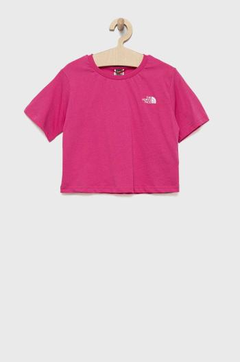 Detské bavlnené tričko The North Face ružová farba,