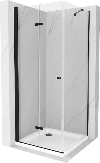 MEXEN/S - Lima kabína prysznicowa składana 90 x 90 cm, transparent, czarna + brodzik Flat, biela 856-090-090-70-00-4010B
