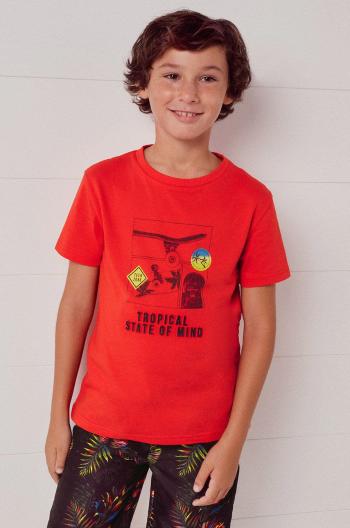 Detské bavlnené tričko Mayoral červená farba, s potlačou