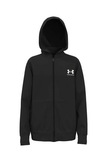 Detská mikina Under Armour čierna farba, s kapucňou, melanžová