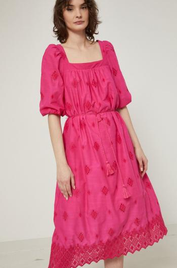 Bavlnené šaty Medicine ružová farba, midi, áčkový strih