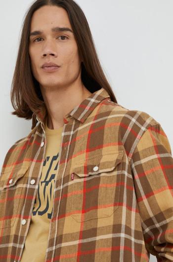 Košeľa Levi's pánska, béžová farba, voľný strih, s klasickým golierom