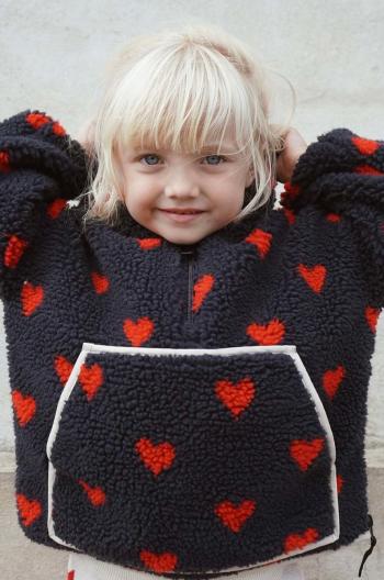 Mikina pre bábätká Konges Sløjd čierna farba, s kapucňou, vzorovaná