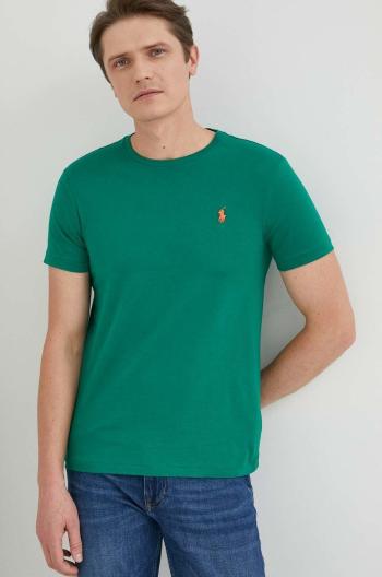 Bavlnené tričko Polo Ralph Lauren zelená farba, jednofarebné