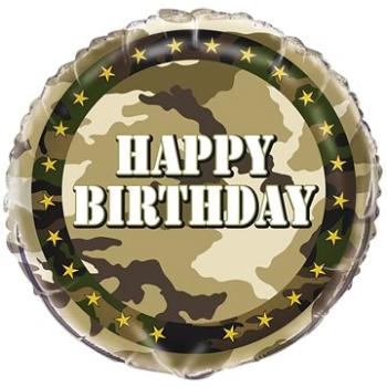 Fóliový balón happy birthday – narodeniny – maskáč – army – vojak – 45 cm (11179485376)