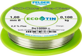 Felder Löttechnik ISO-Core "Ultra-Clear" Sn100Ni+ spájkovací cín bez olova cievka Sn99,25Cu0,7Ni0,05 0.100 kg 1 mm