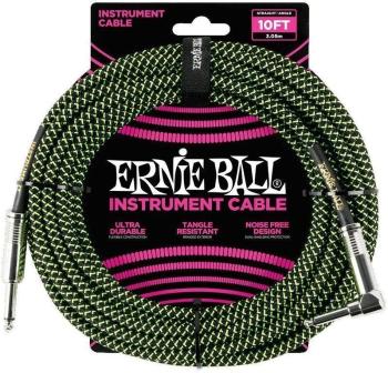 Ernie Ball P06077-EB Čierna-Zelená 3 m Rovný - Zalomený